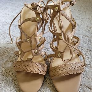 Brand New Ivanka Trump Beige Lace Up Strappy Sandals Heels